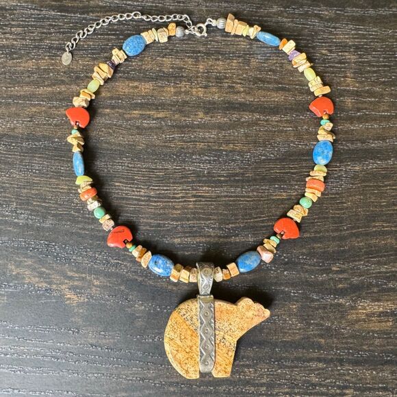 Carolyn Pollack Relios Sterling Silver Jasper Bear Pendant Necklace Southwestern - Picture 8 of 16